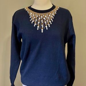 Women Embellished Navy Sweatshirt
